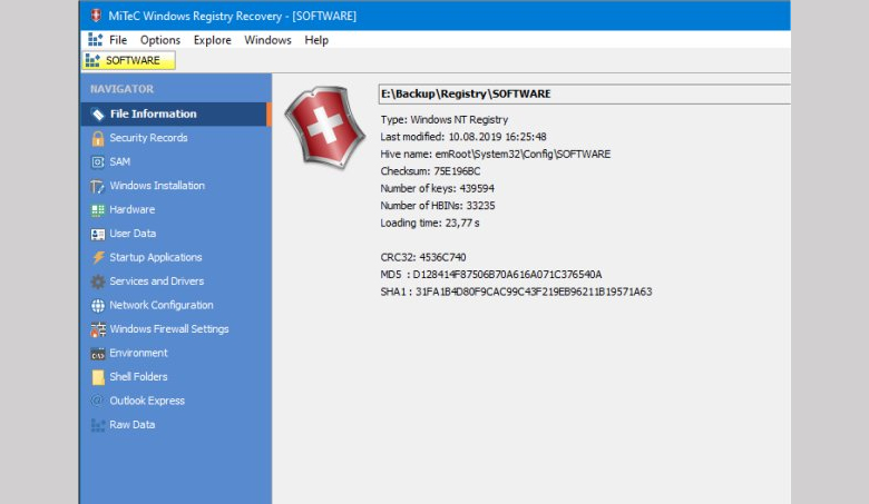 MiTeC Windows Registry Recovery